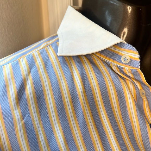 #56. Robert Graham Blue & Yellow Striped Dress Shirt • 16 1/2 - Picture 5 of 16